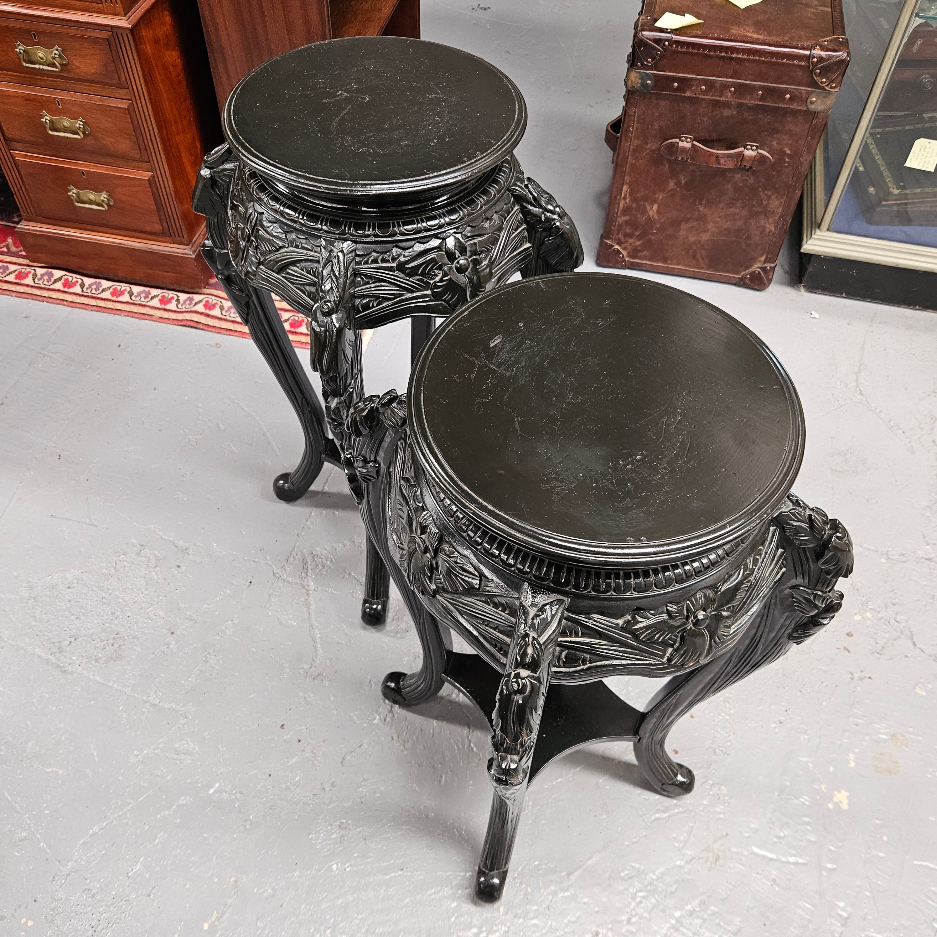 Pair Vintage Chinese Carved Ebonised Pedestals | Antique & Vintage | Moonee Ponds Antiques | Australia Wide
