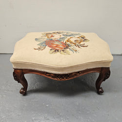 French Mahogany Louis XV Style Footstool With Floral Tapestry | Antique & Vintage | Moonee Ponds Antiques | Australia Wide Delivery