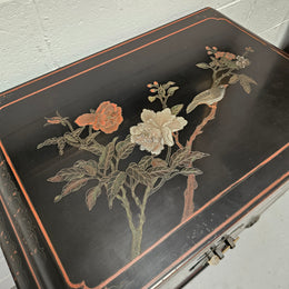 High Quailty Ebonised Chinese Cabinet with Jade Handel's & Handel's Painted