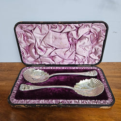 Superior Pair of Solid Silver Georgian Berry Serving Spoons in Case | Antique & Vintage | Moonee Ponds Antiques | Australia Wide Delivery
