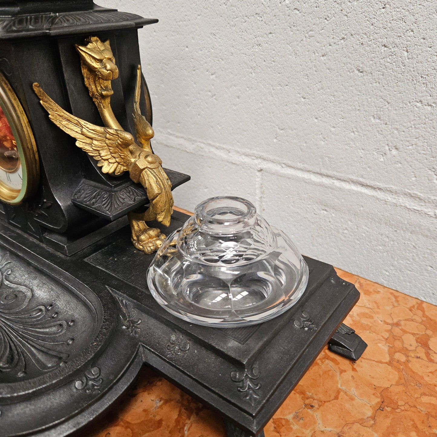 French Desk Clock With Inkwells