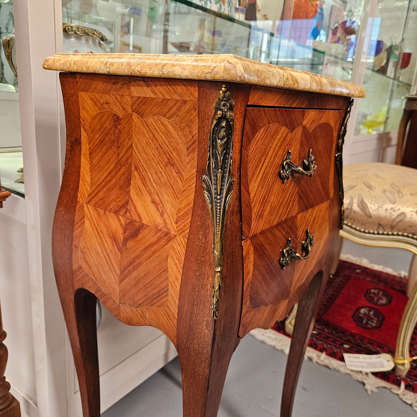 Louis XV Style Marble Top Bedside Table