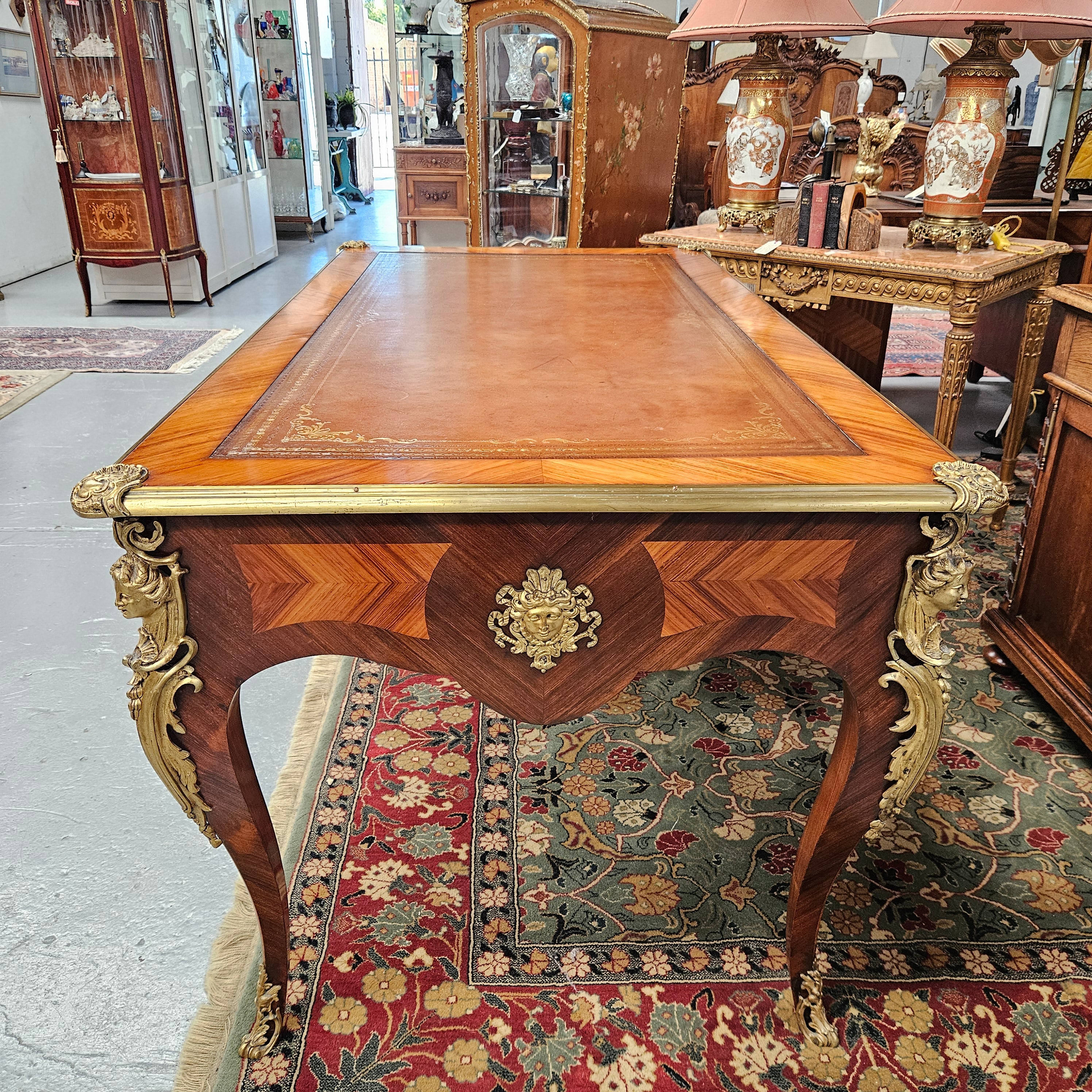 Exceptional 19th Century Louis XV Style Kingwood & Rosewood"Bureau Plat" Leather Top Desk | Antique & Vintage | Moonee Ponds Antiques | Australia Wide Delivery