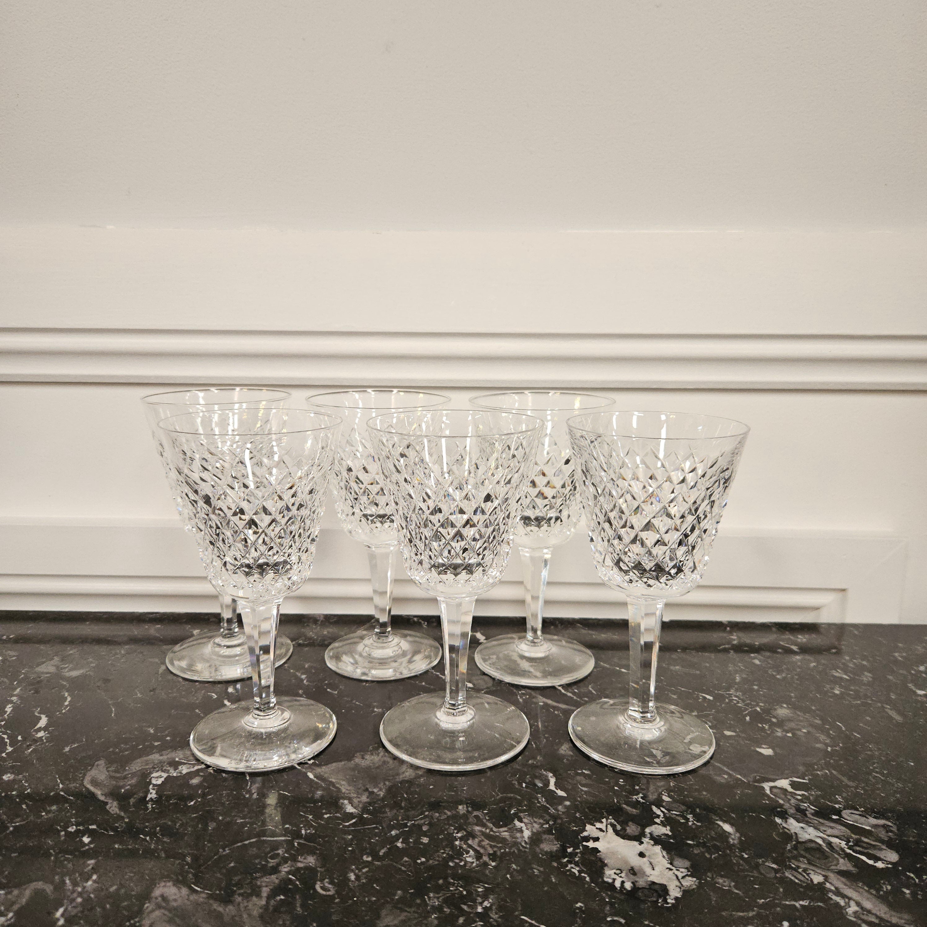 6 Waterford Stemmed Cut Crystal Wine Glasses In The Alana Pattern | Antique & Vintage | Moonee Ponds Antiques | Australia Wide