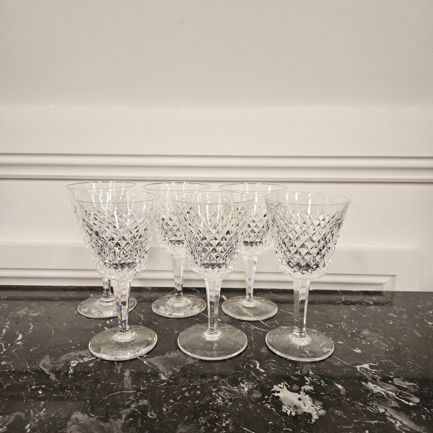 6 Waterford Stemmed Cut Crystal Wine Glasses In The Alana Pattern