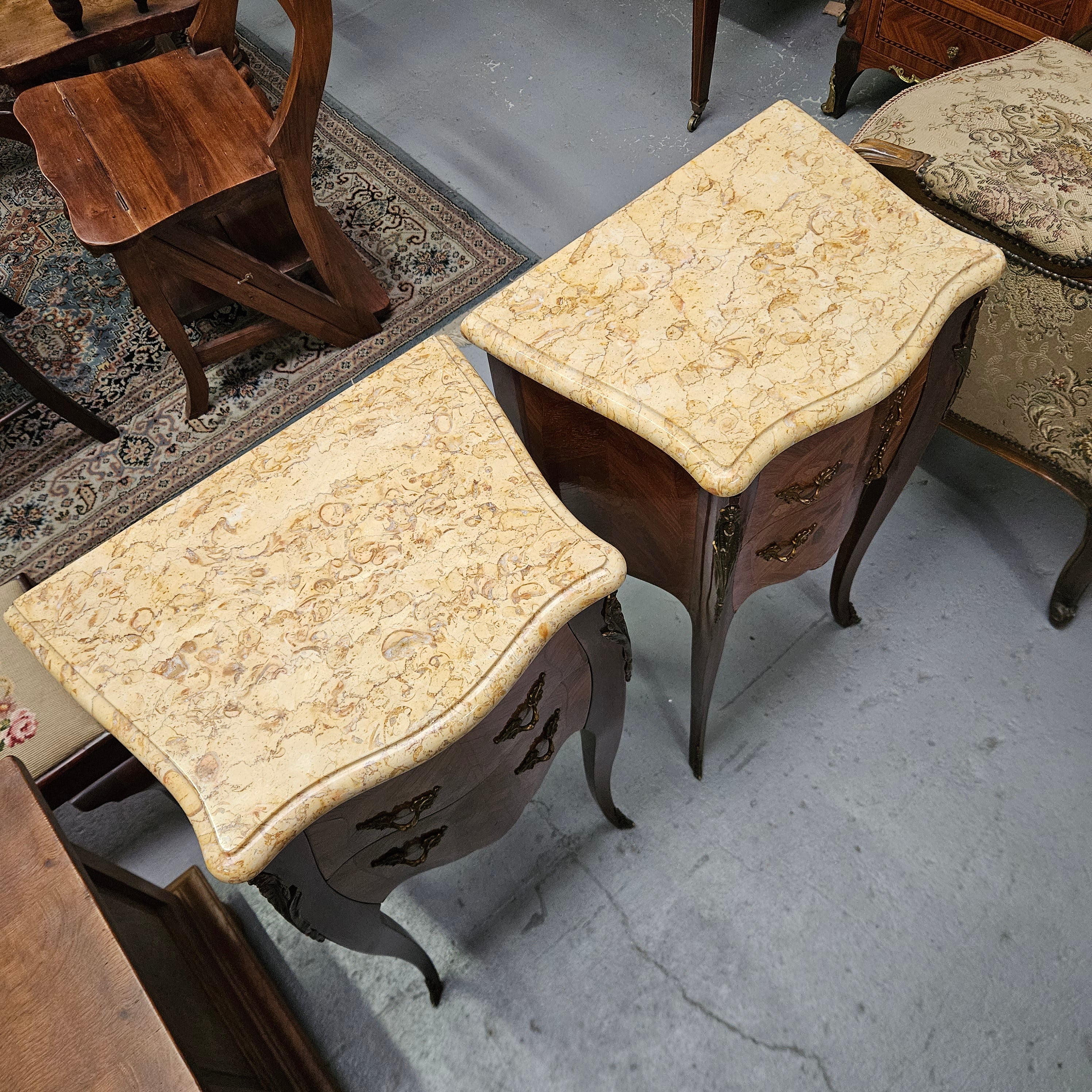 Elegant Pair of Louis XV Style Marble Top Bedsides | Antique & Vintage | Moonee Ponds Antiques | Australia Wide Delivery