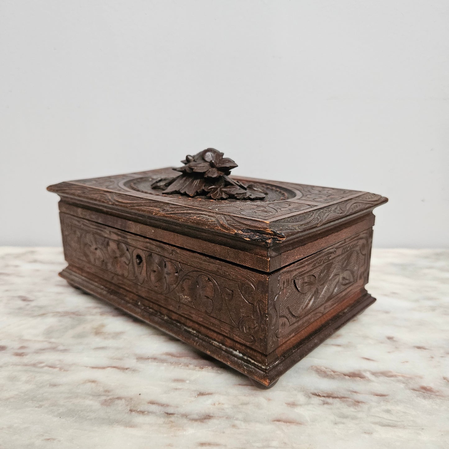 Antique Black Forest Hand Carved Trinket/Jewellery Box