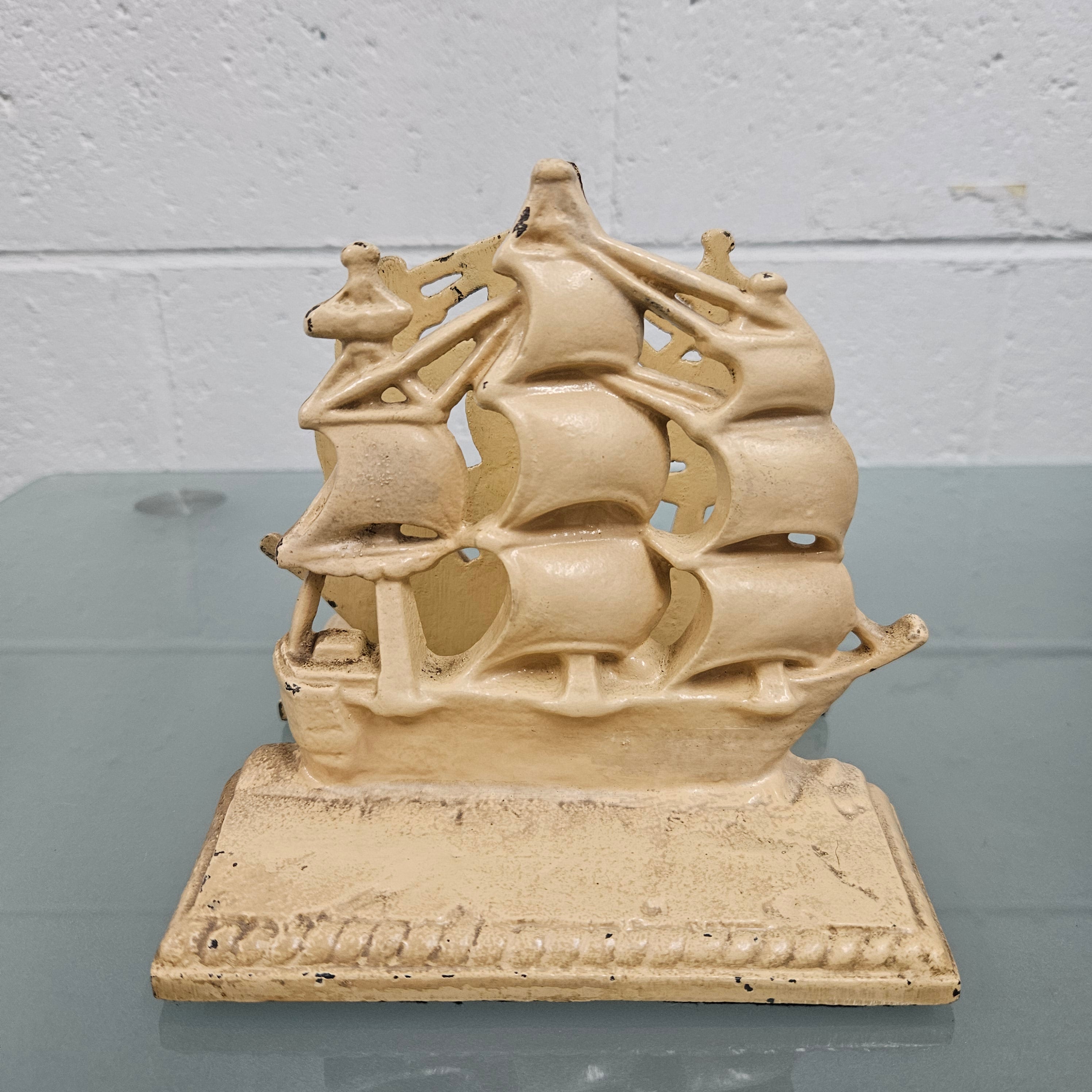 Pair Heavy Antique Painted Bronze Bookends