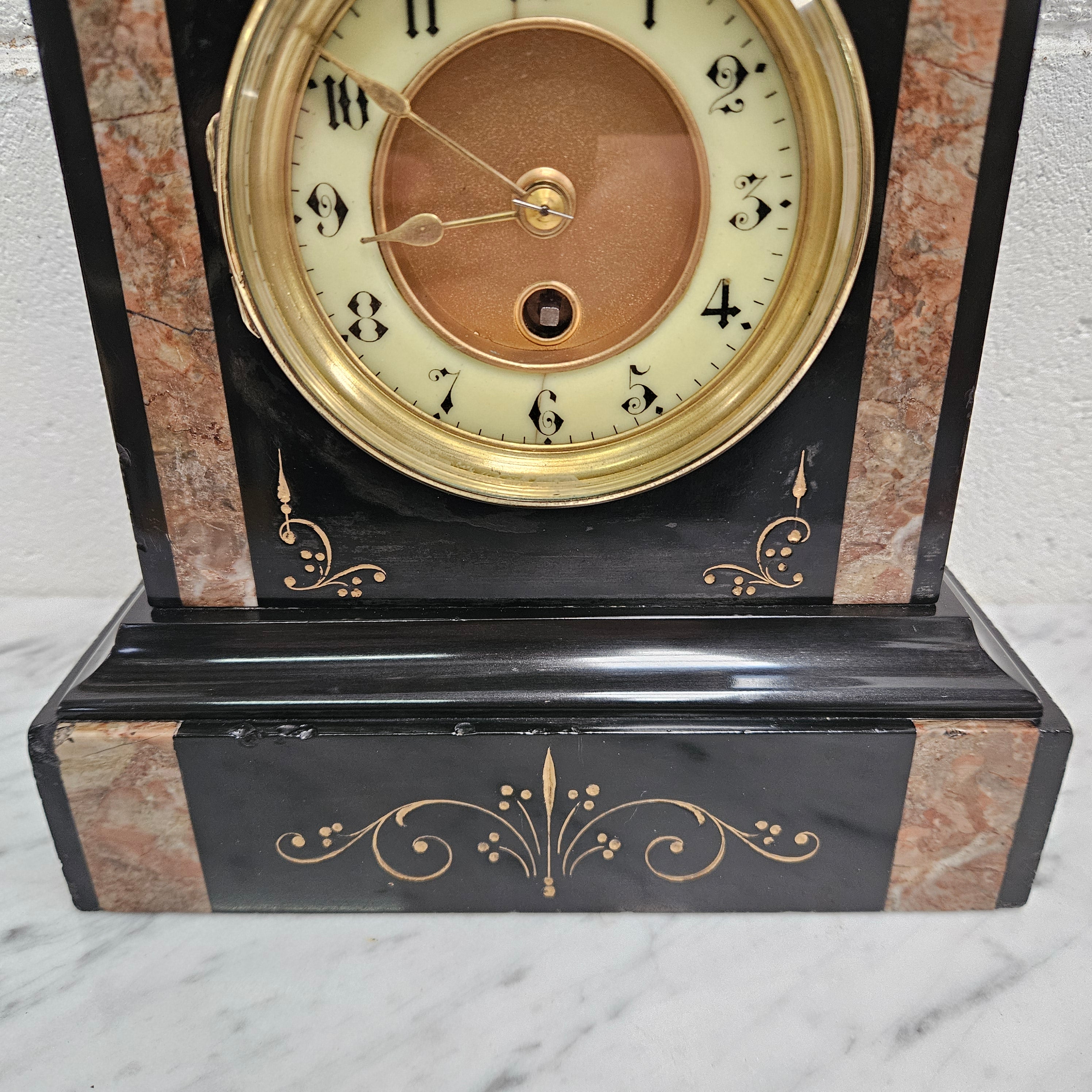 Fully Restored & Serviced French Inlaid Marble Time Piece Clock | Antique & Vintage | Moonee Ponds Antiques | Australia Wide Delivery
