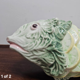 Vintage Italian Hand painted Majolica Fish Covered Dish