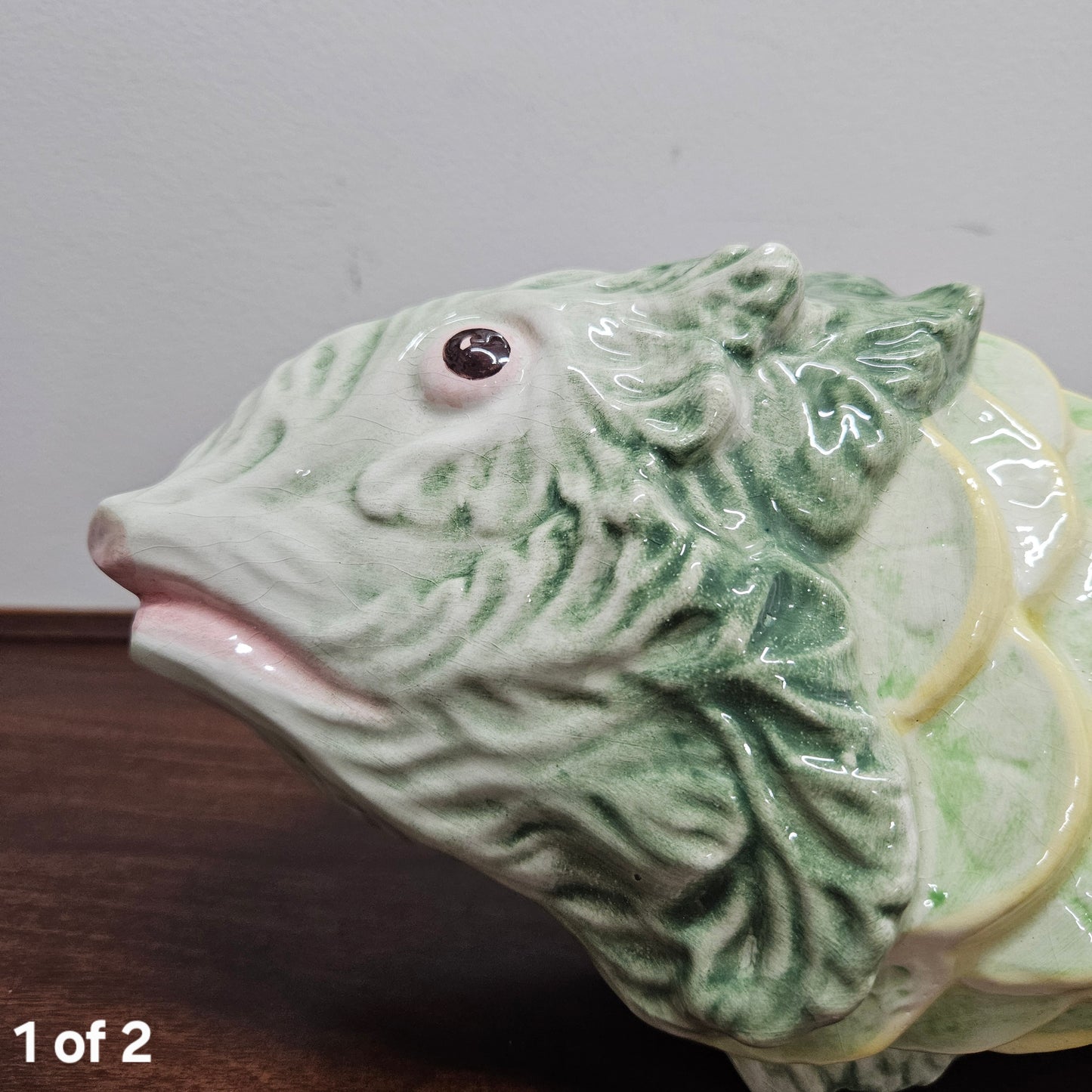 Vintage Italian Hand painted Majolica Fish Covered Dish
