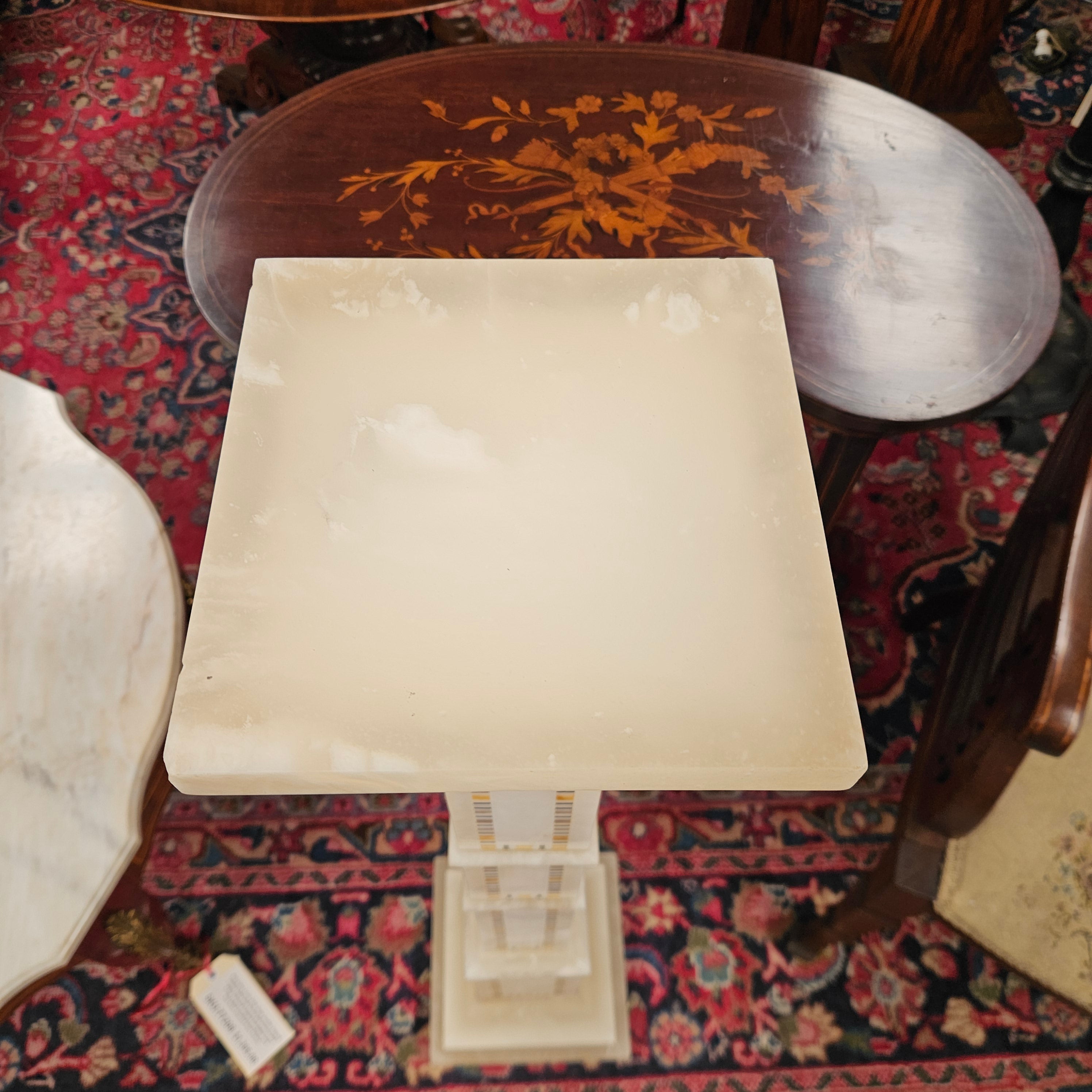 Antique Pietra Dura Alabaster Pedestal