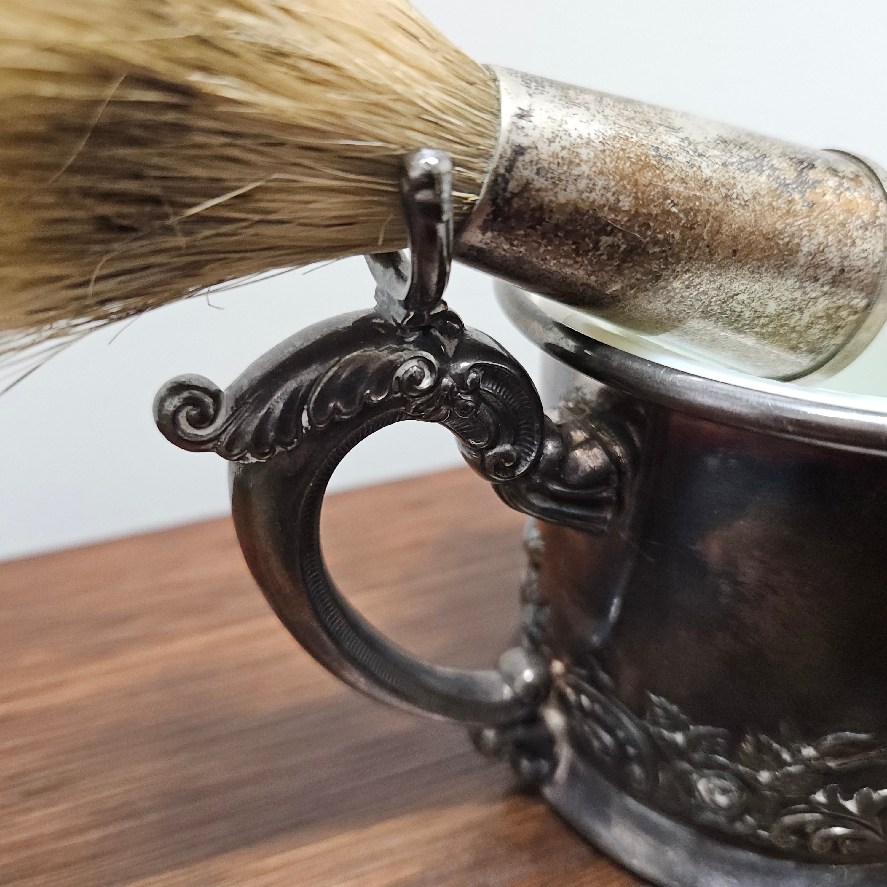 Antique USA Wilcox Silver Plate Co. Shaving Mug & Brush | Antique & Vintage | Moonee Ponds Antiques | Australia Wide Delivery