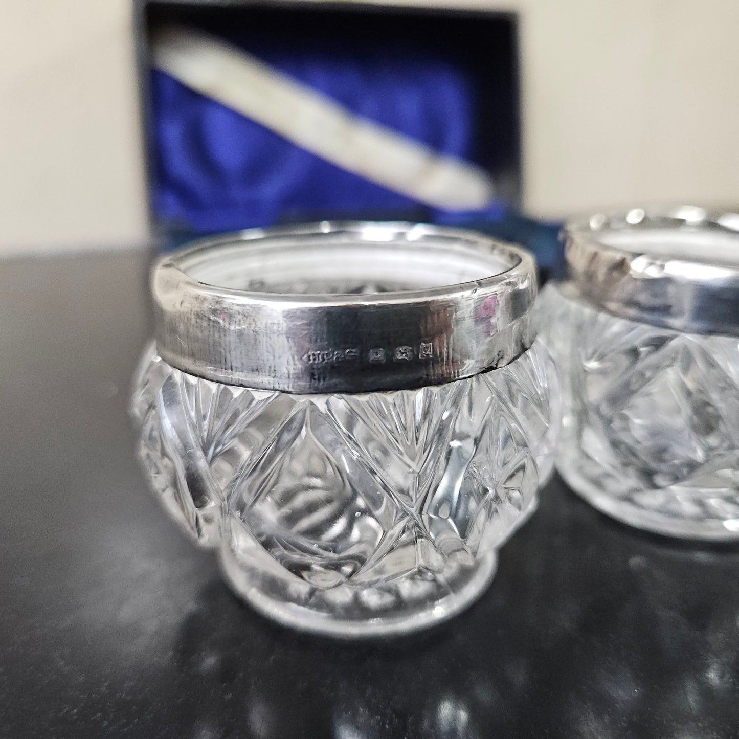 Pair Of Sterling Silver/Crystal Salts