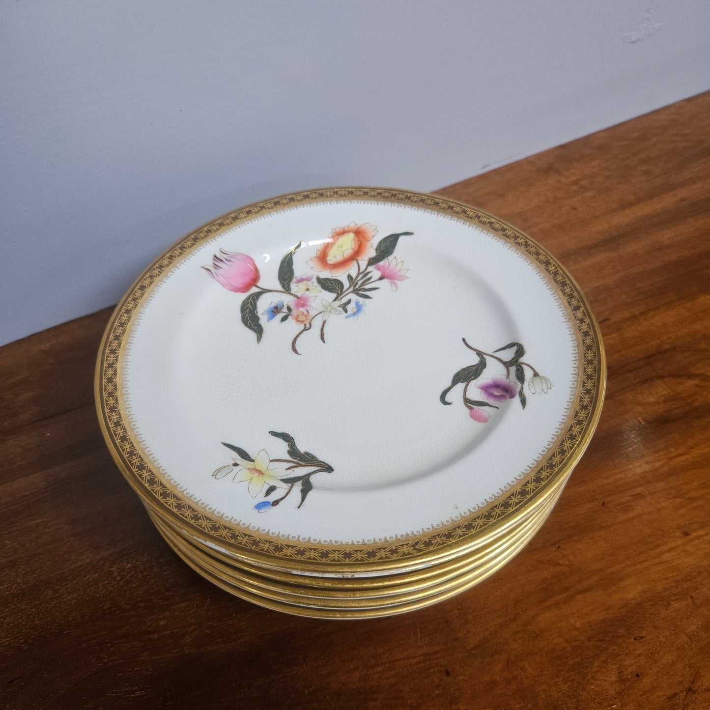 Set 6 Antique Royal Worcester Hand Painted & Gilded Plates