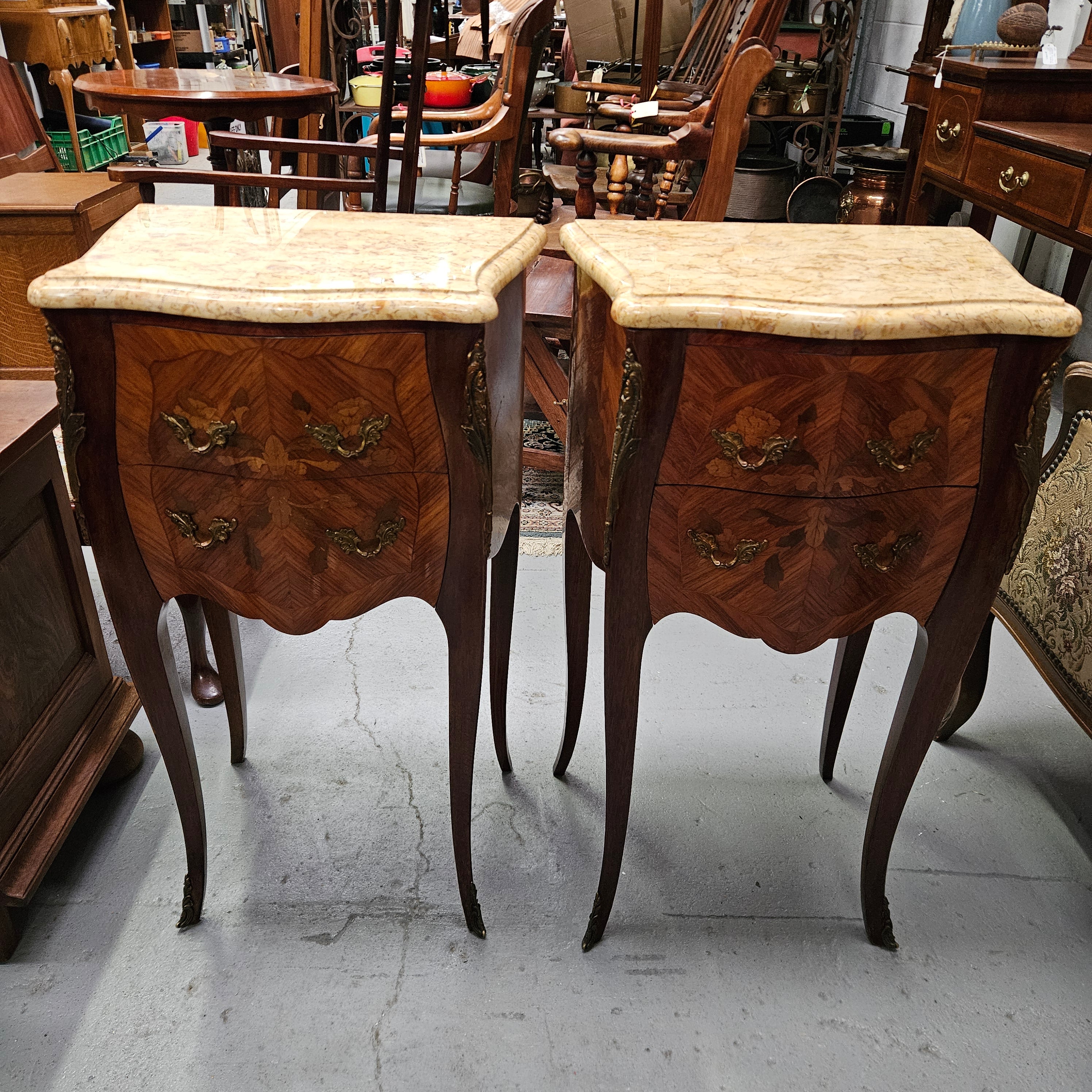 Elegant Pair of Louis XV Style Marble Top Bedsides | Antique & Vintage | Moonee Ponds Antiques | Australia Wide Delivery