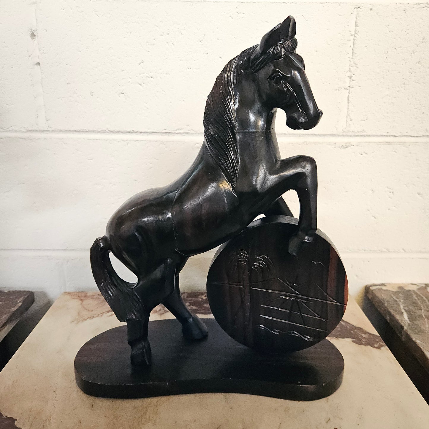 Vintage Carved Blackbean Timber Horse Figure