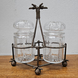 Antique Pick/Olive Glass Set In Stand | Antique & Vintage | Moonee Ponds Antiques | Australia Wide Delivery