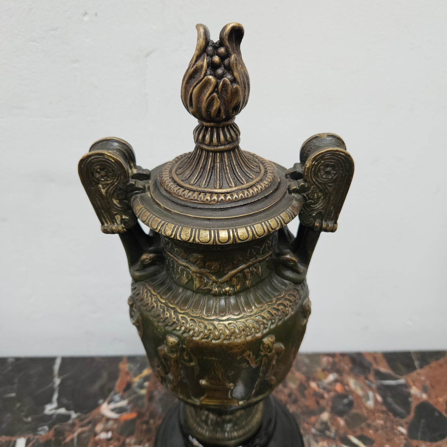 Victorian Bronze Urn On Ceramic Base