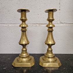 Pair of Mid 19th Century English Brass Candlesticks Moonee Ponds Antiques