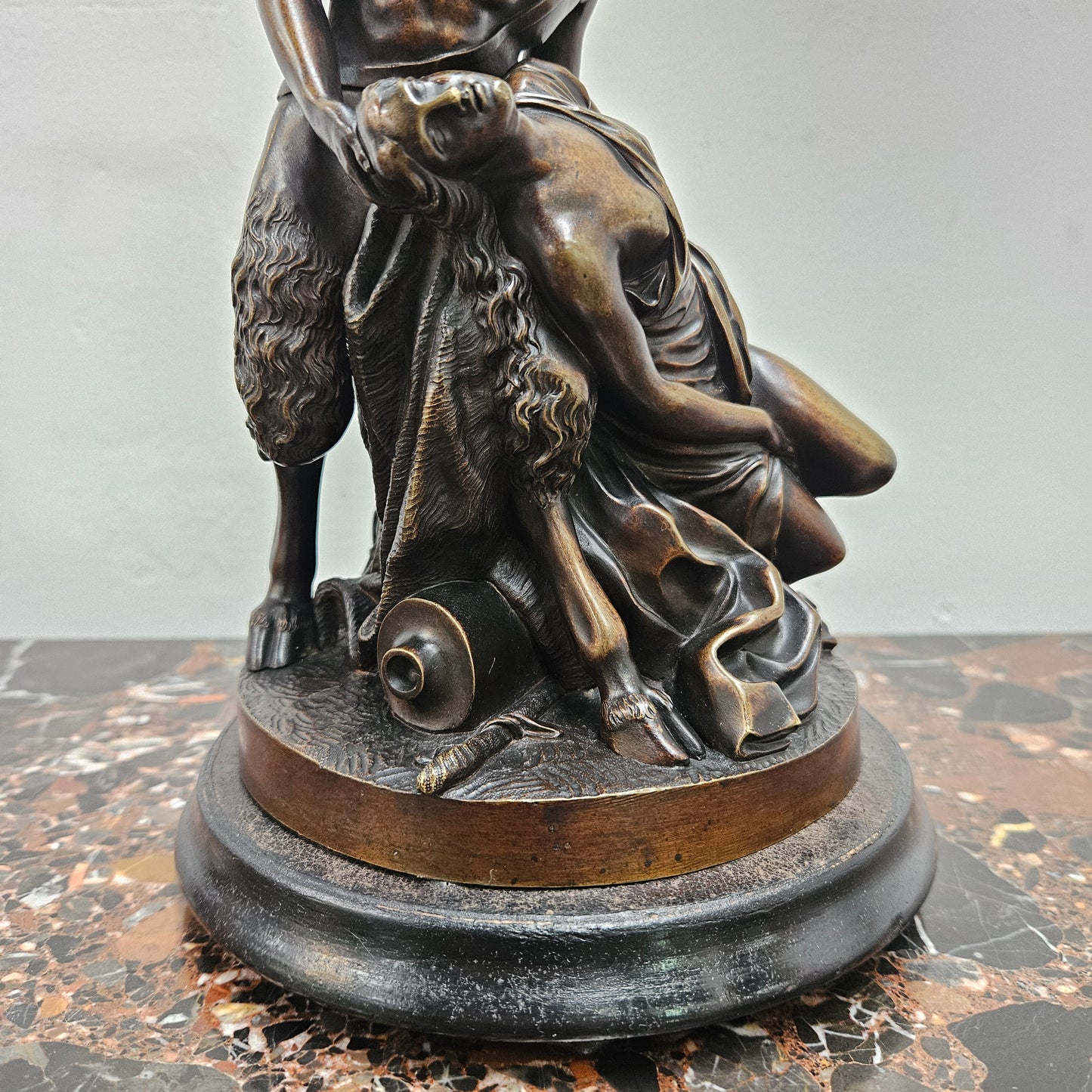 Early 19th Century Dark Brown Patinated Bronze Statue of a Nymph & Satyr After Clodion