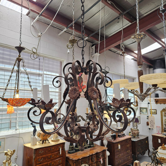 Rustic French Cast Iron Six Arm Chandelier