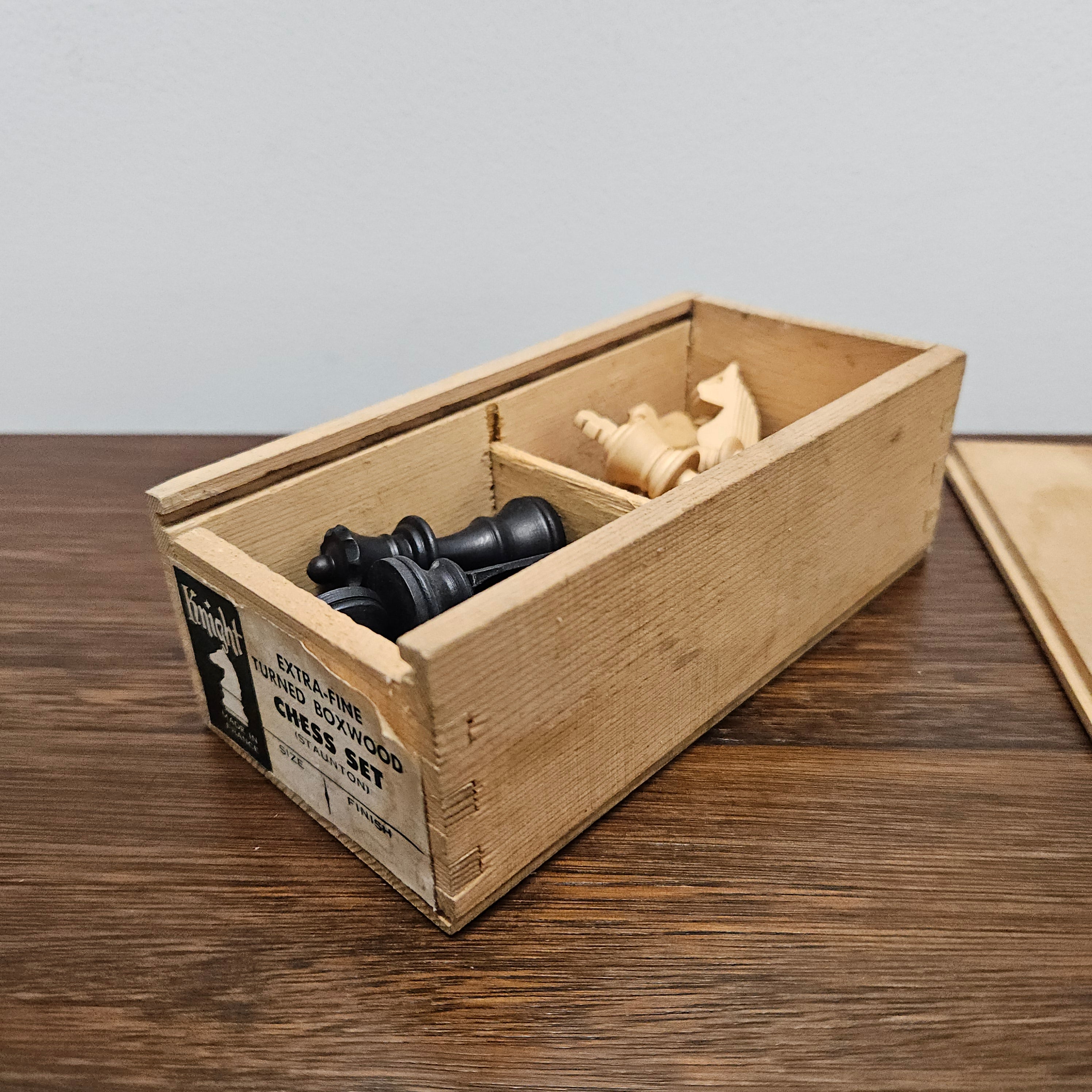 Vintage Wooden French Chess Set In Original Box | Antique & Vintage | Moonee Ponds Antiques | Australia Wide Delivery
