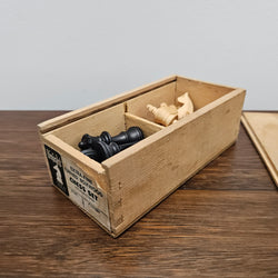 Vintage Wooden French Chess Set In Original Box | Antique & Vintage | Moonee Ponds Antiques | Australia Wide Delivery