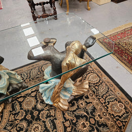 Vintage Carved Giltwood, Painted Blackamoor Glass Topped Coffee Table
