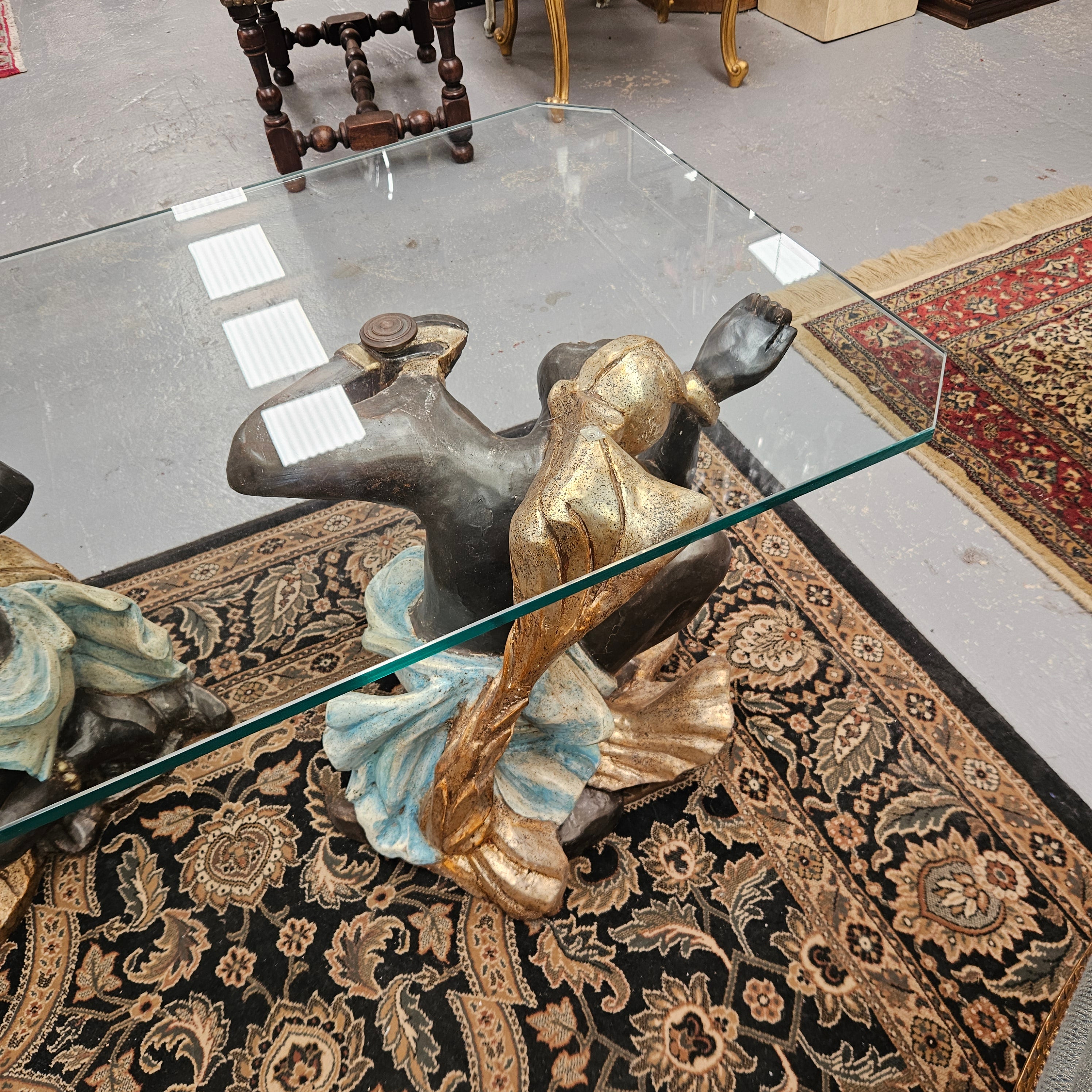 Vintage Carved Giltwood, Painted Blackamoor Glass Topped Coffee Table | Antique & Vintage | Moonee Ponds Antiques | Australia Wide Delivery