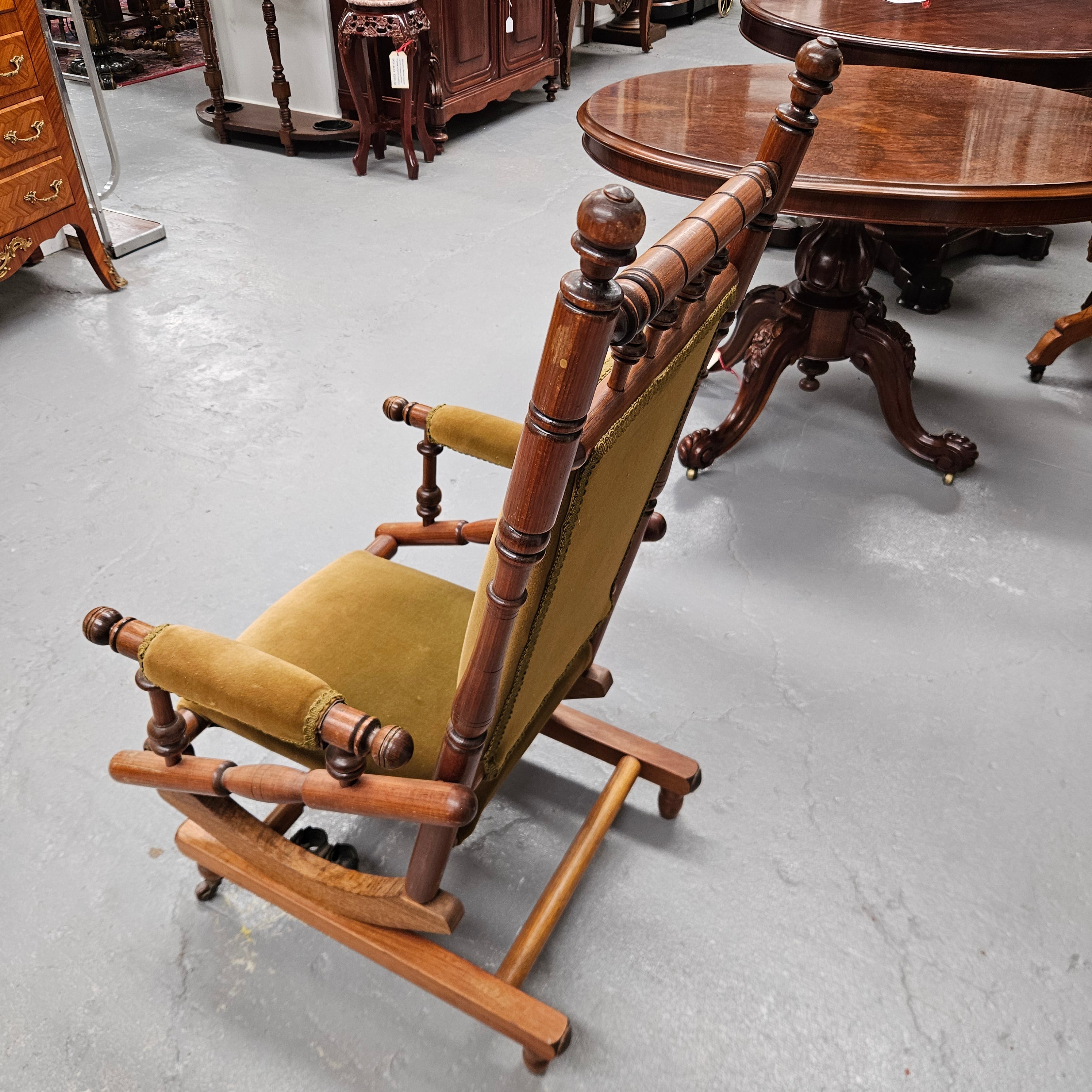 Edwardian Walnut Upholstered Rocking Chair | Antique & Vintage | Moonee Ponds Antiques | Australia Wide Delivery