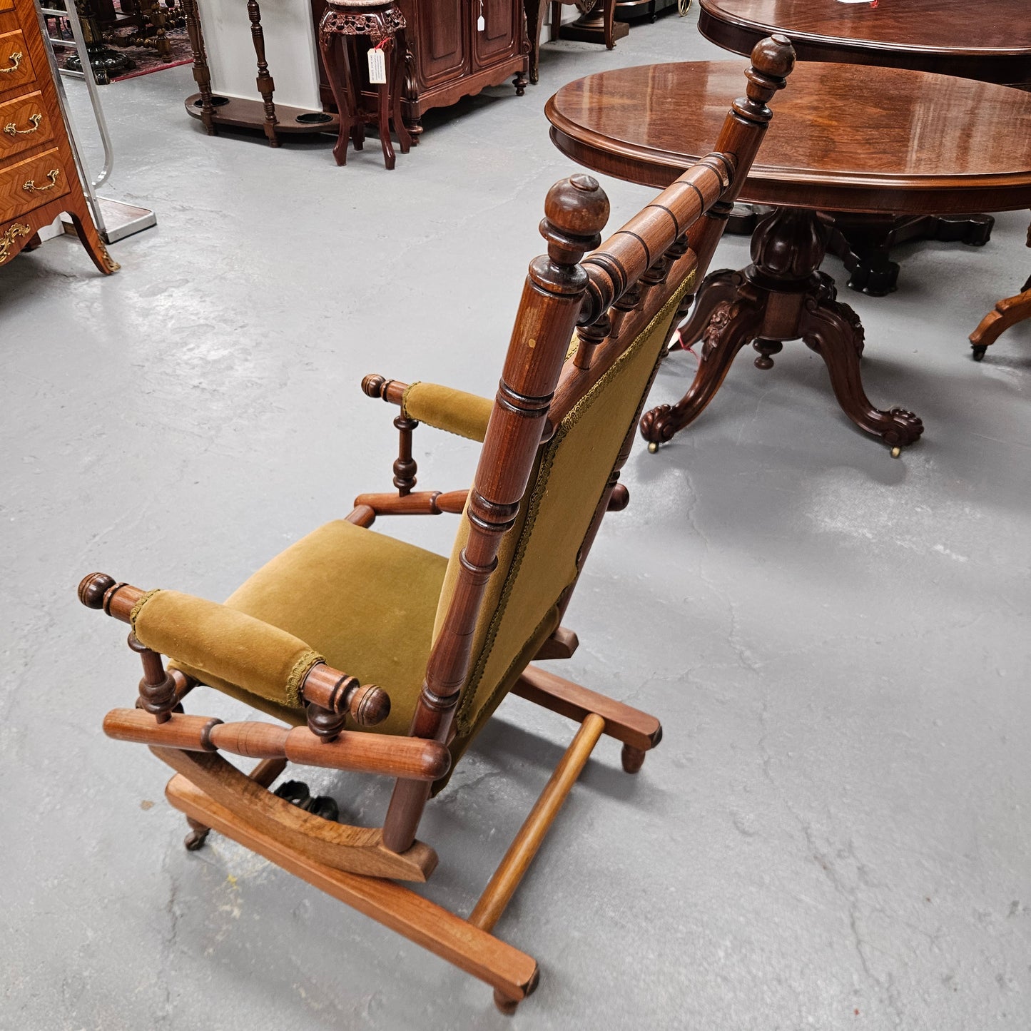 Edwardian Walnut Upholstered Rocking Chair
