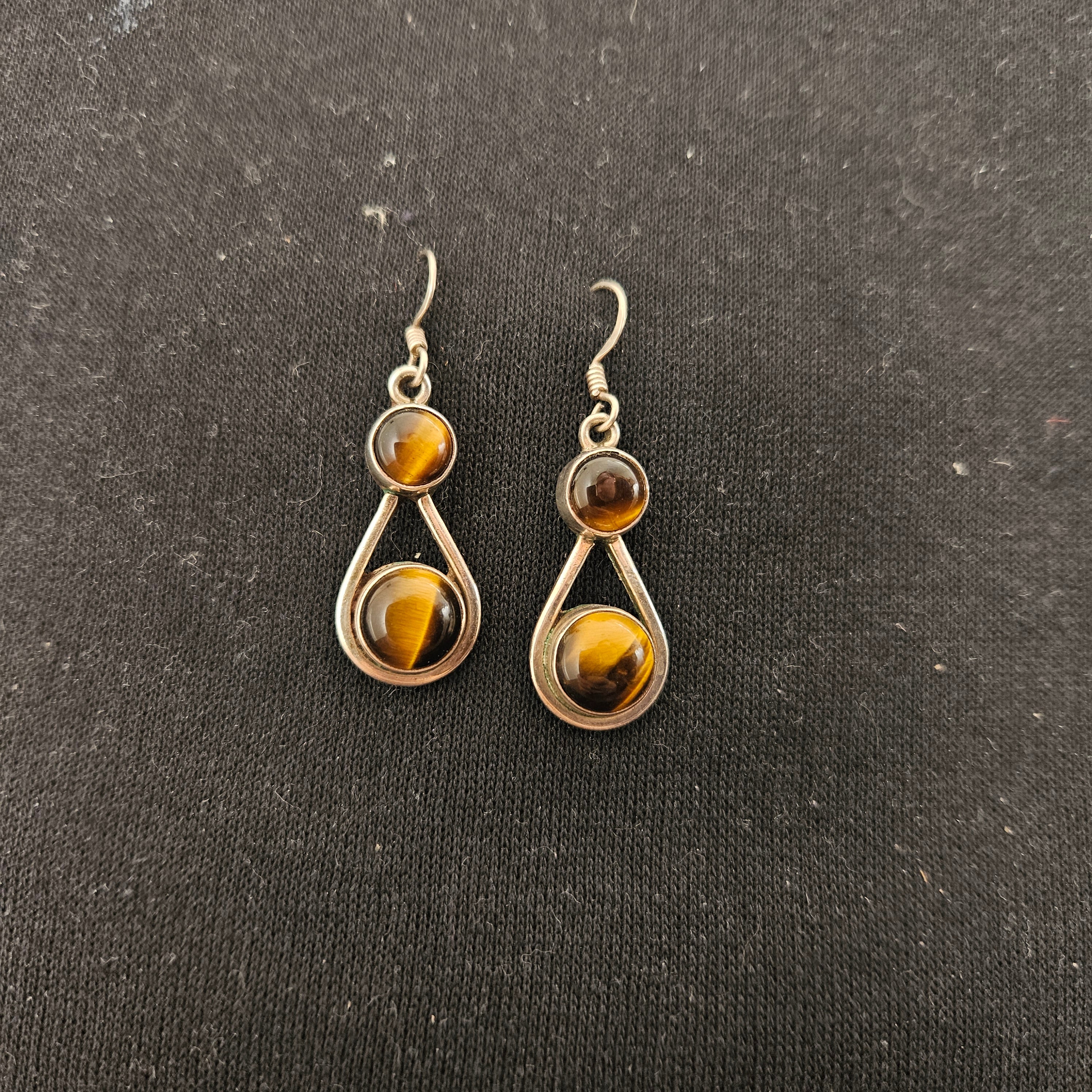 Sterling Silver & Double Drop Tiger Eye Earrings