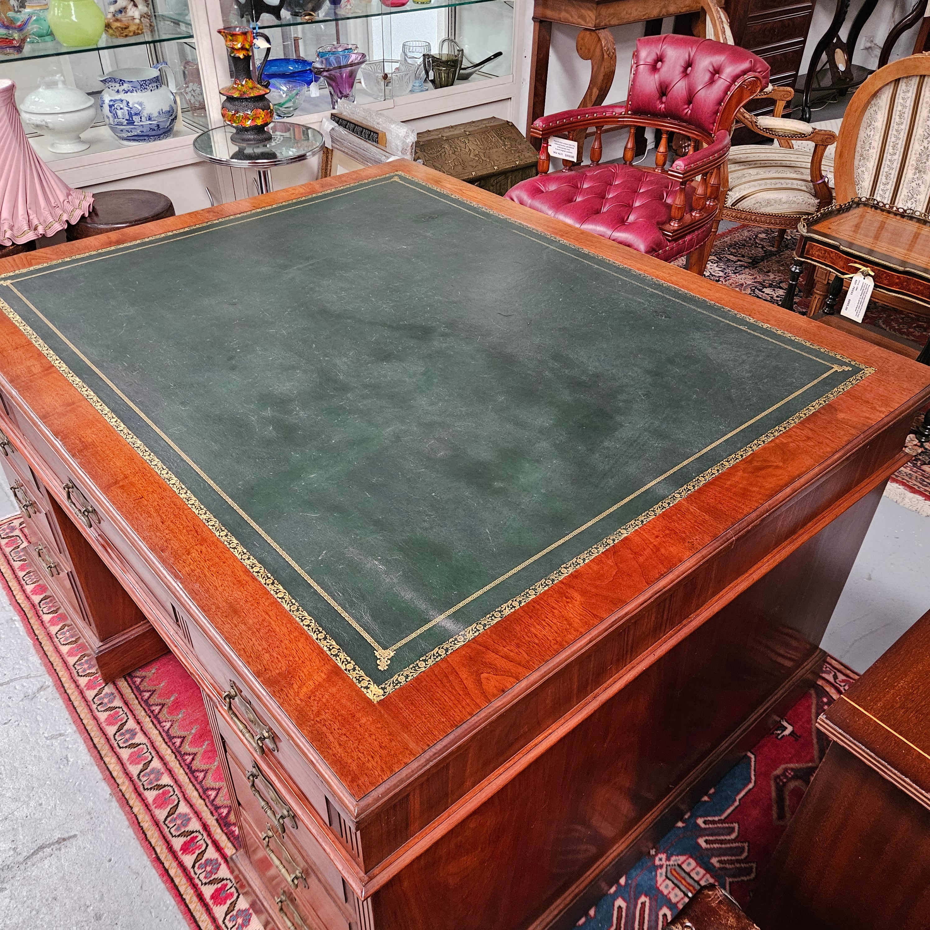 Edwardian Walnut Full Partners Desk With Leather Top | Antique & Vintage | Moonee Ponds Antiques | Australia Wide Delivery