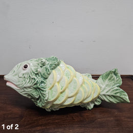 Vintage Italian Hand painted Majolica Fish Covered Dish