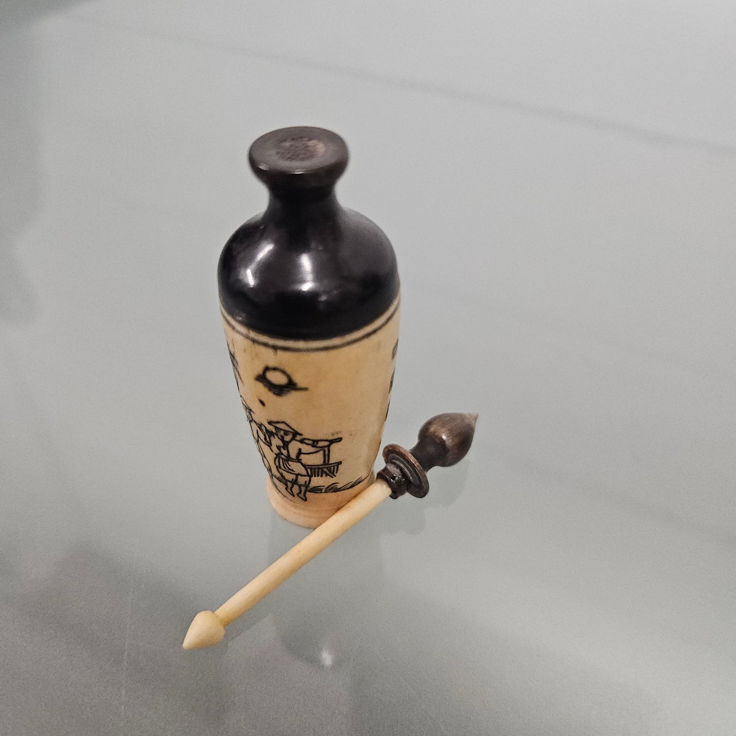 Old Chinese Hand Painted Bone & Horn Snuff Bottle