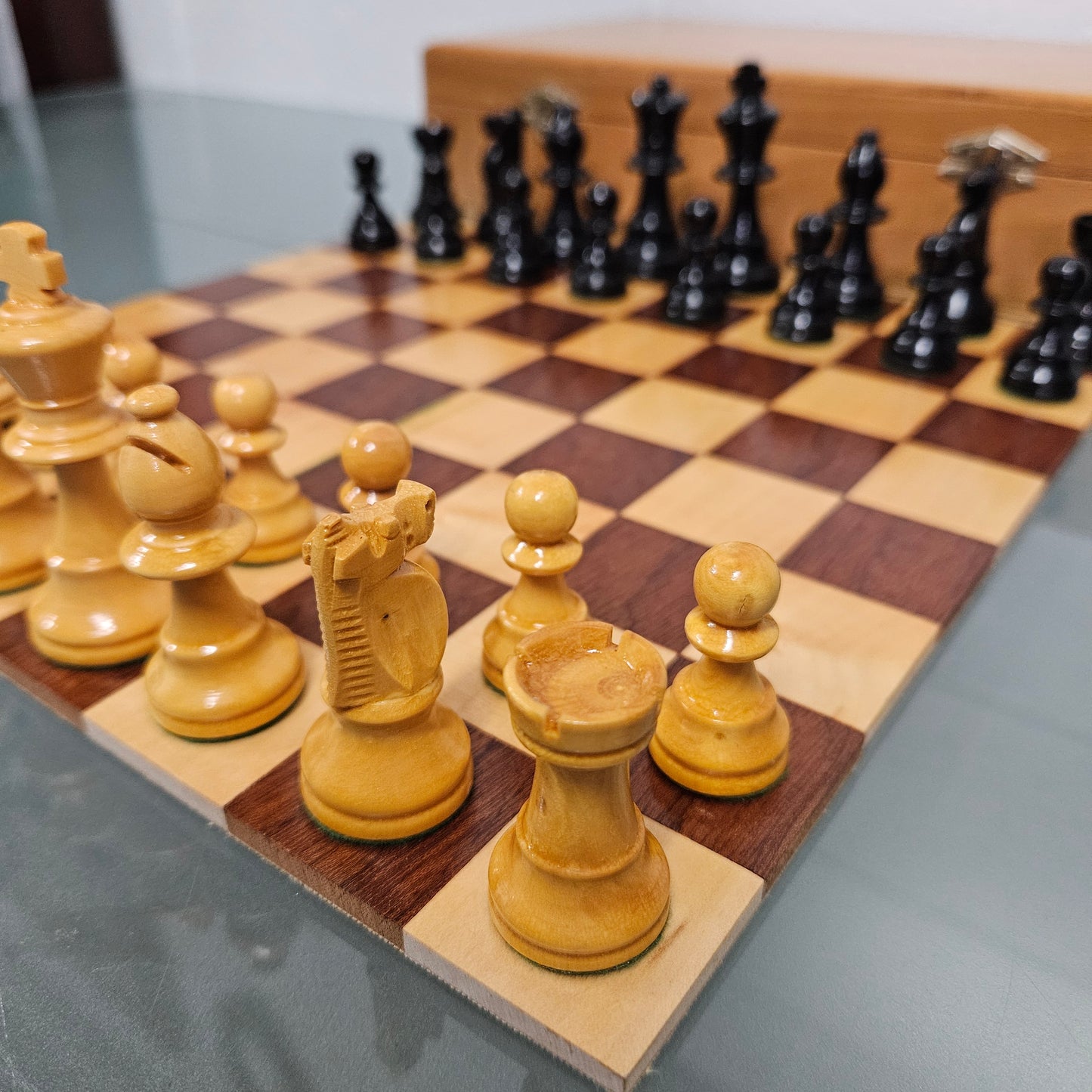 Vintage French Boxed Wooden Chess Set