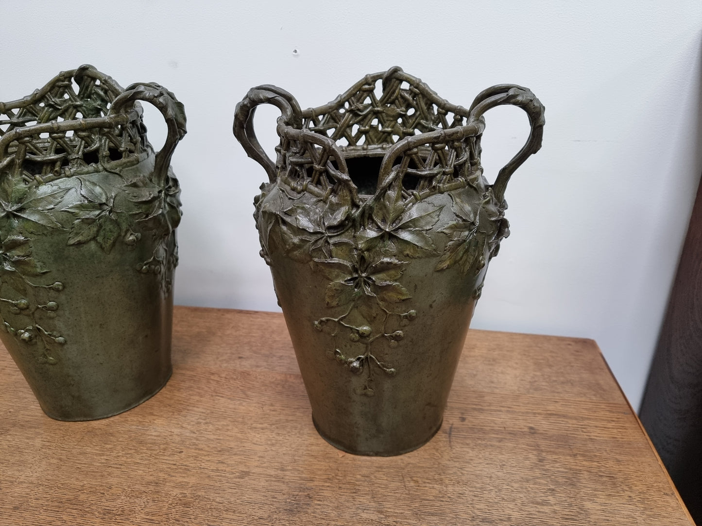 Stunning Pair Of Bronze Art Nouveau Vases by French Sculptor H. Bureau C:1890