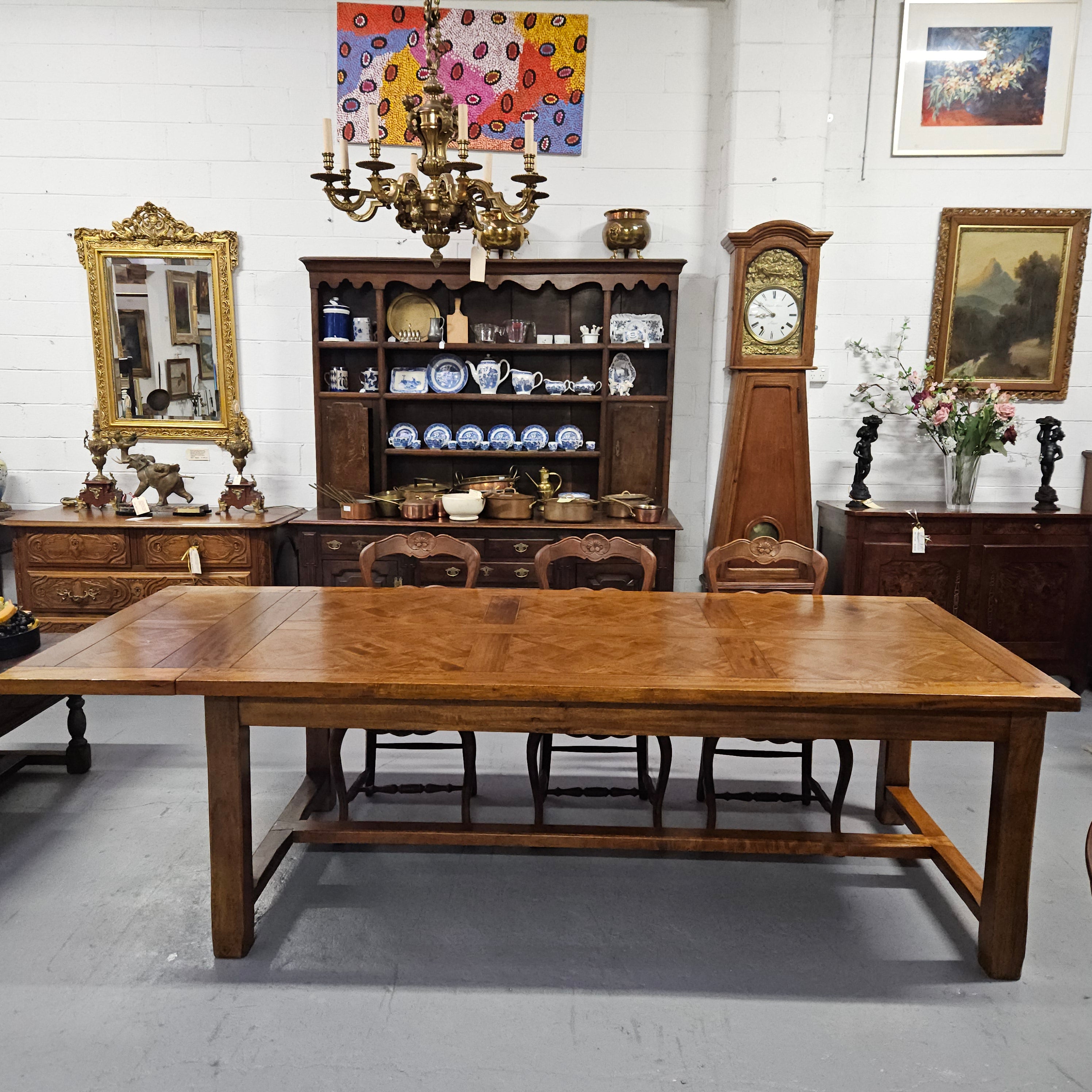 French Style Parquetry Top Fruit wood Farmhouse Extension Table | Antique & Vintage | Moonee Ponds Antiques | Australia Wide Delivery