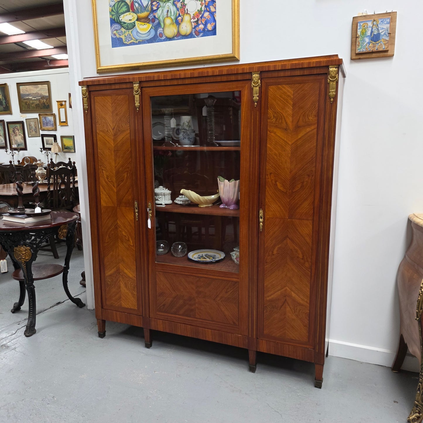 French Walnut Louis 16th Bookcase With Inlay & Ormolu