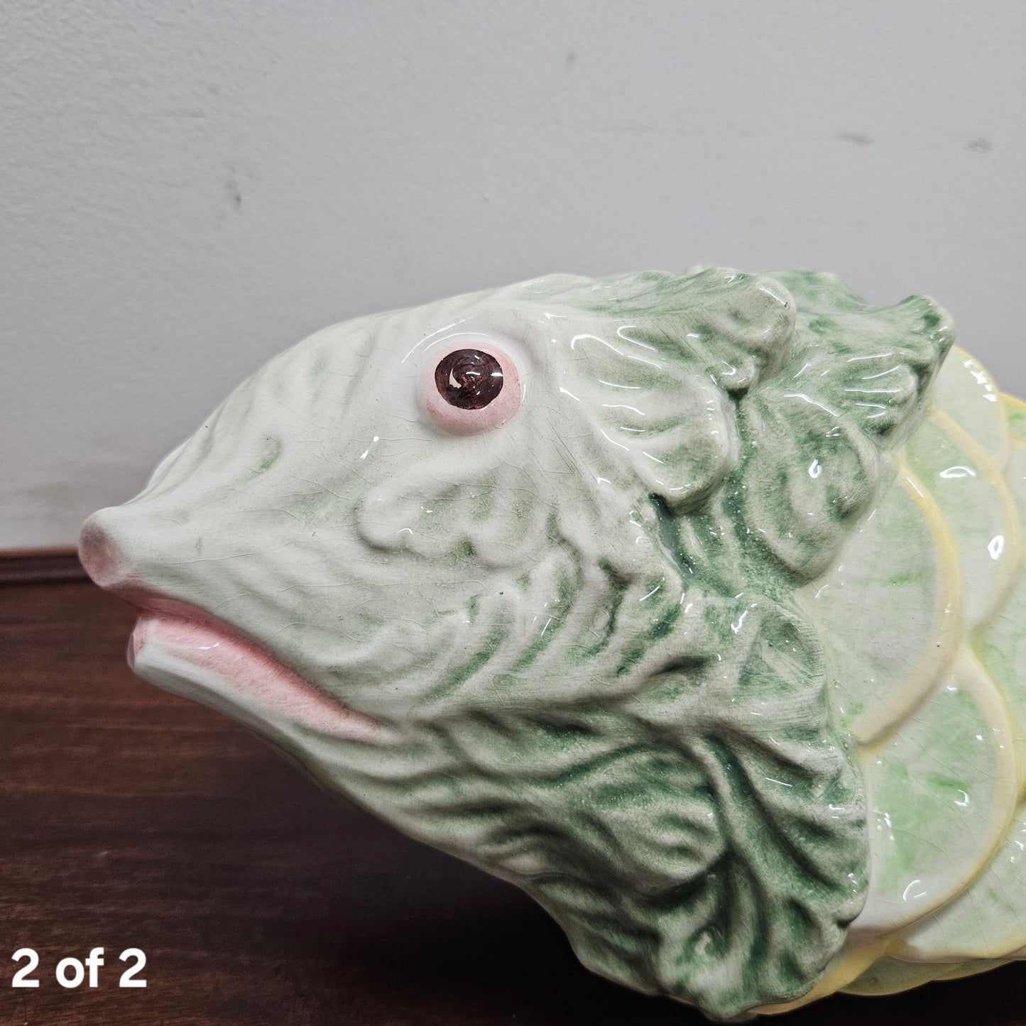 Vintage Italian Hand painted Majolica Fish Covered Dish