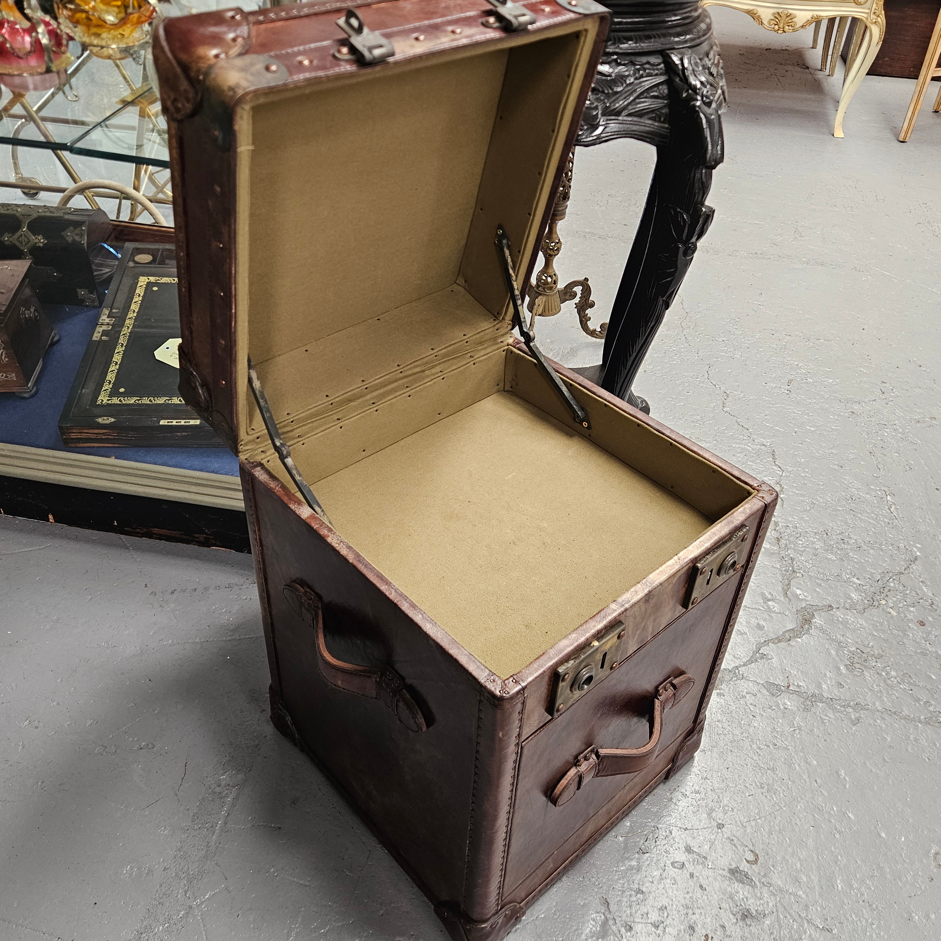 Portable Leather Filing Cabinet / Side Table | Antique & Vintage | Moonee Ponds Antiques | Australia Wide Delivery