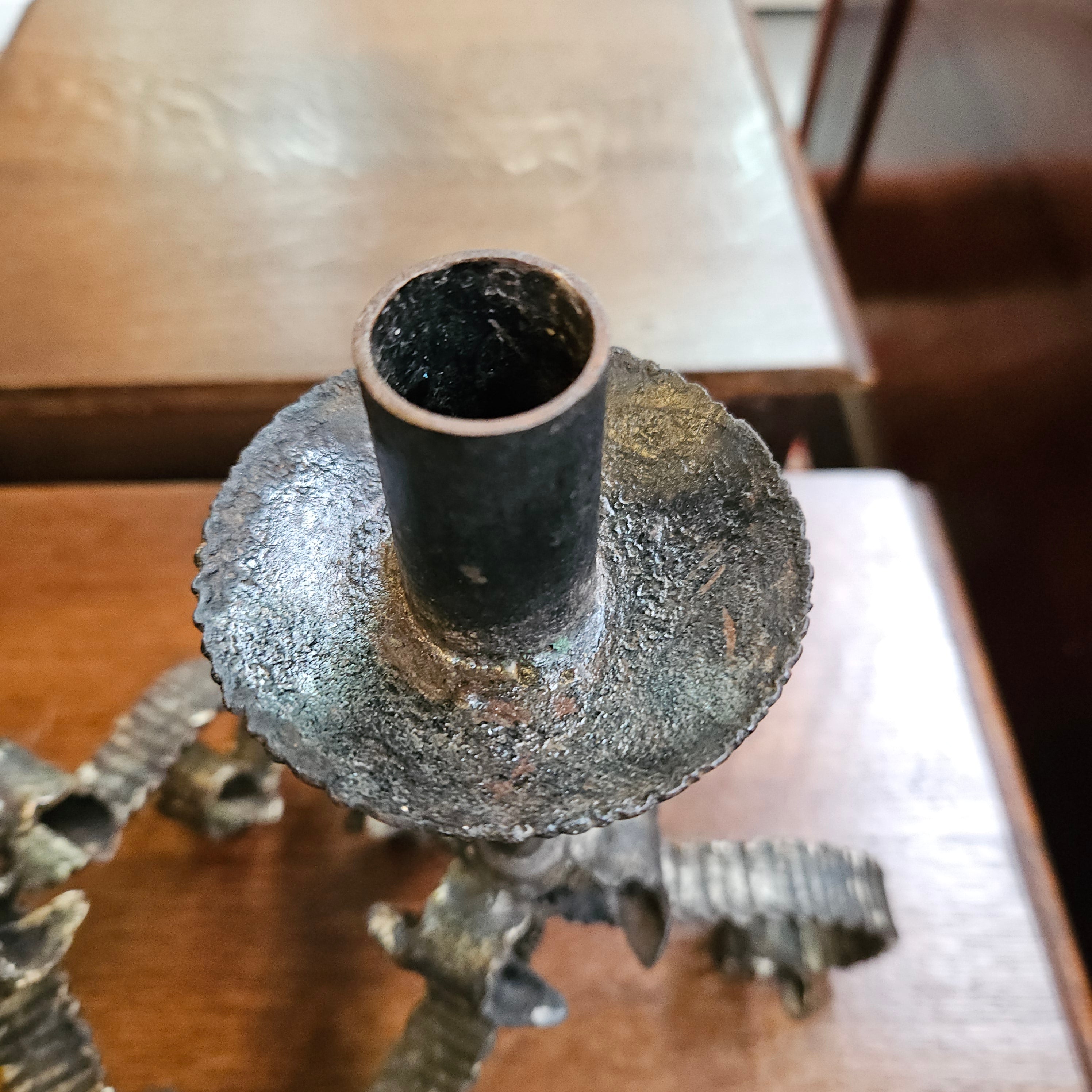 Rustic Pair of Wrought Iron Candlesticks