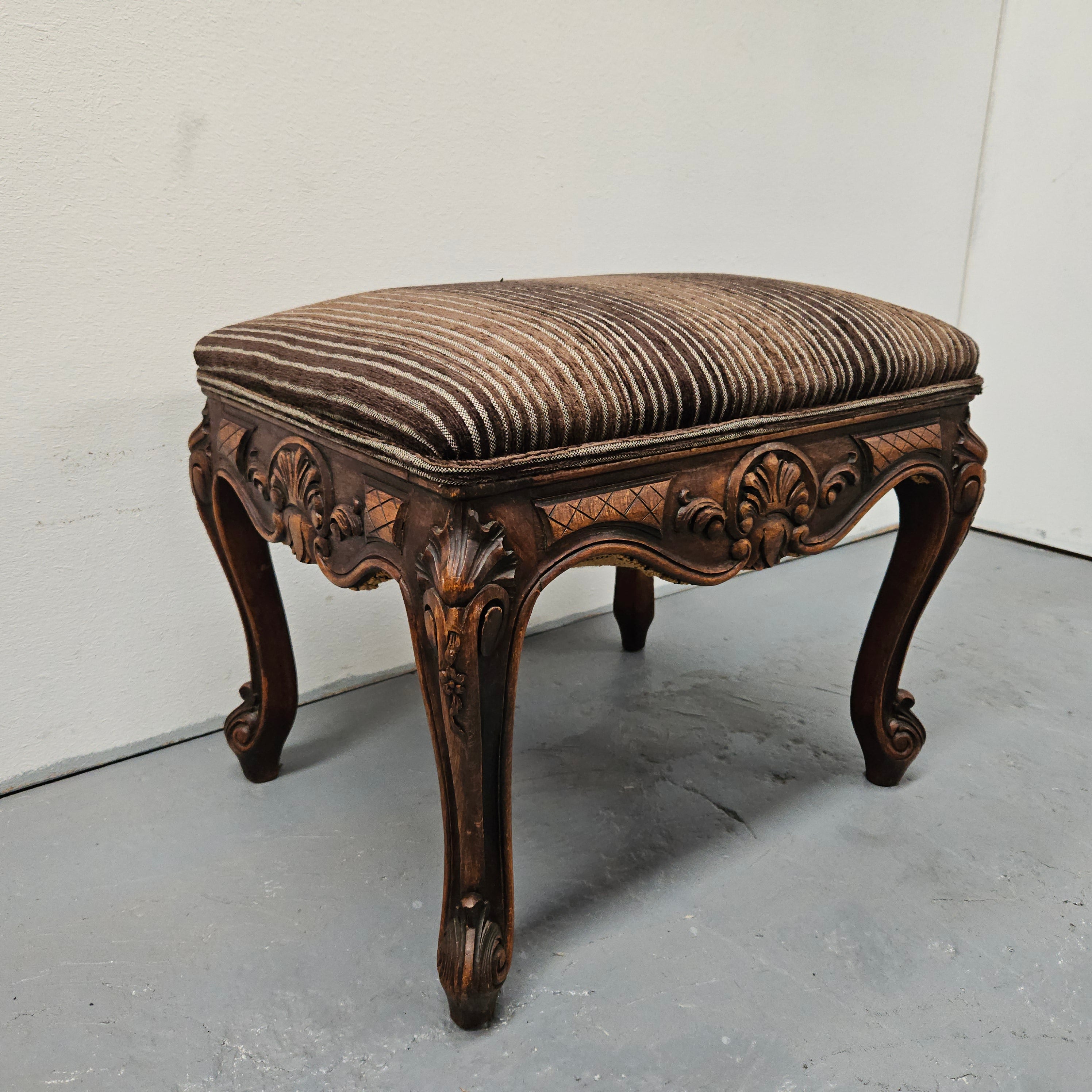 French Oak Louis XV Style Upholstered Footstooli | Antique & Vintage | Moonee Ponds Antiques | Australia Wide Delivery