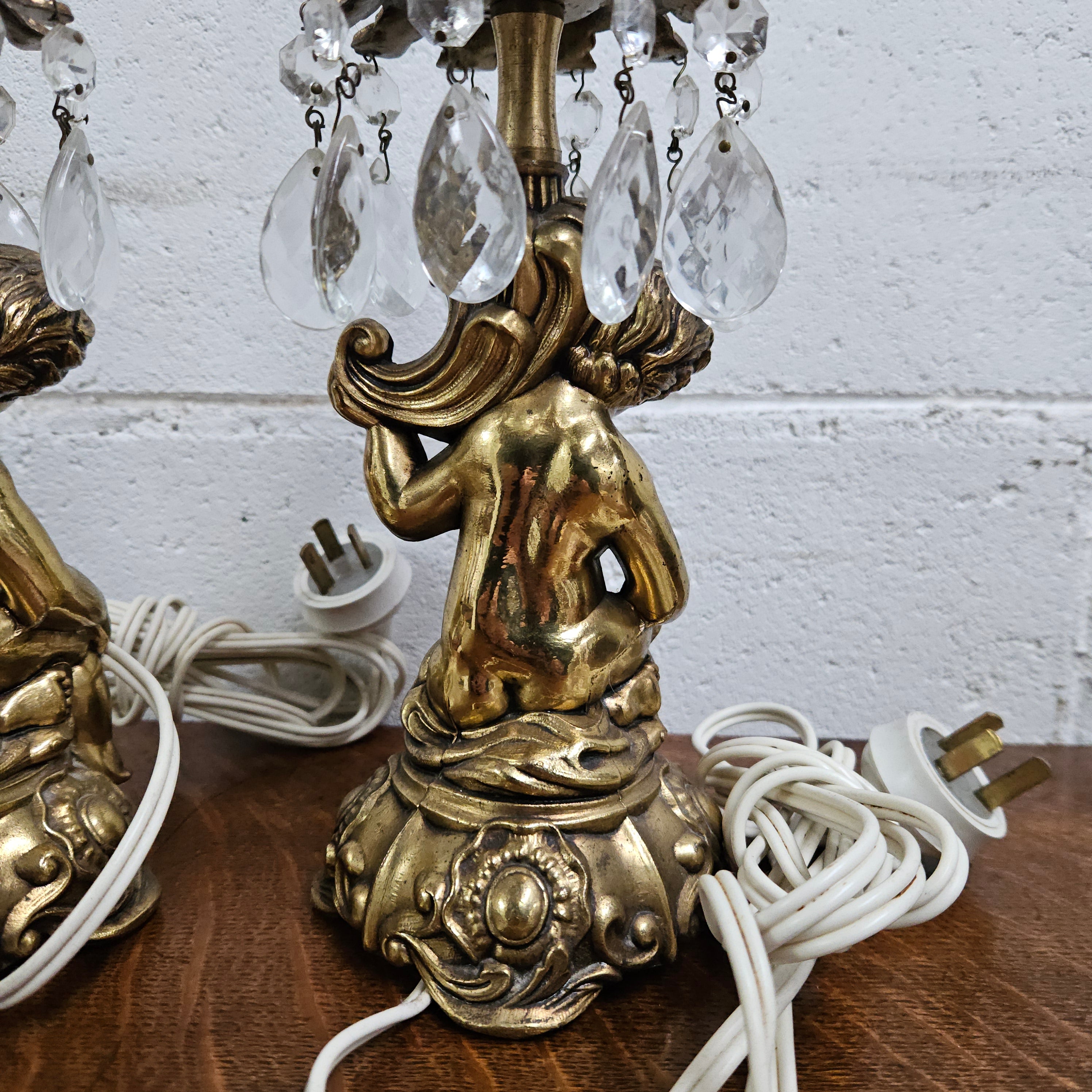 Pair of Vintage Gilt Cherub Lamps