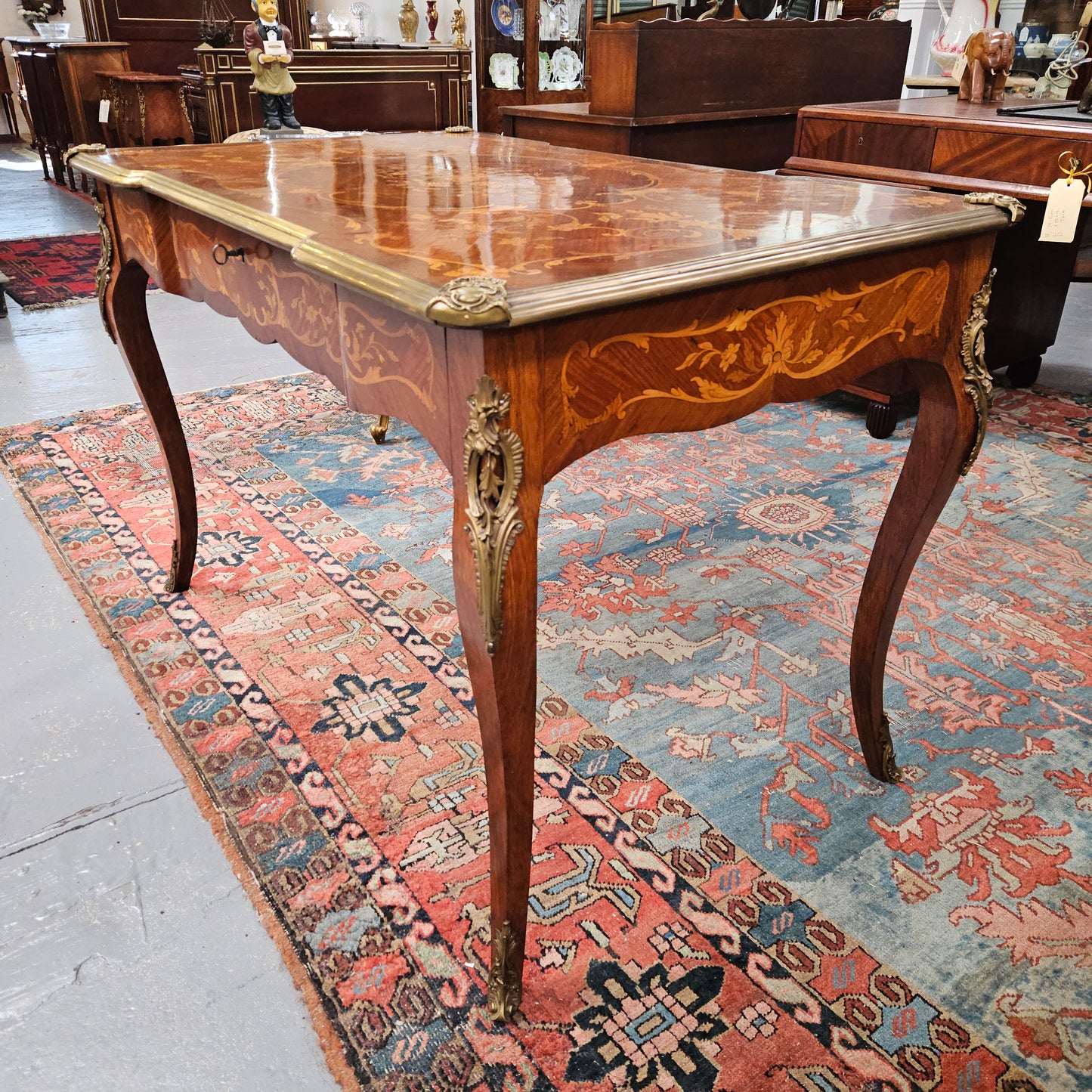 Rosewood Louis 15th Style Marquetry Inlaid Bureau Plat Desk