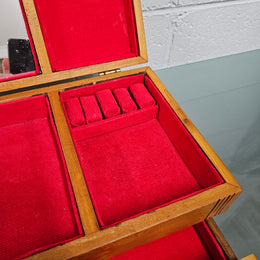 Vintage Chinese Maple Jewellery Box With Hand Carvings