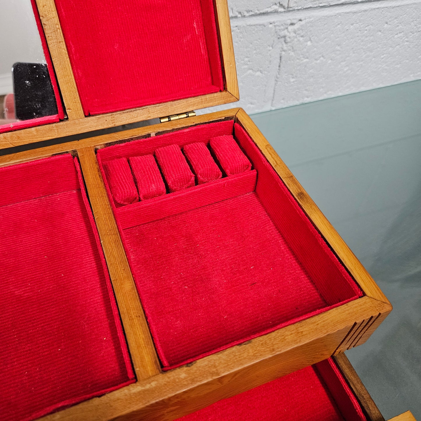 Vintage Chinese Maple Jewellery Box With Hand Carvings