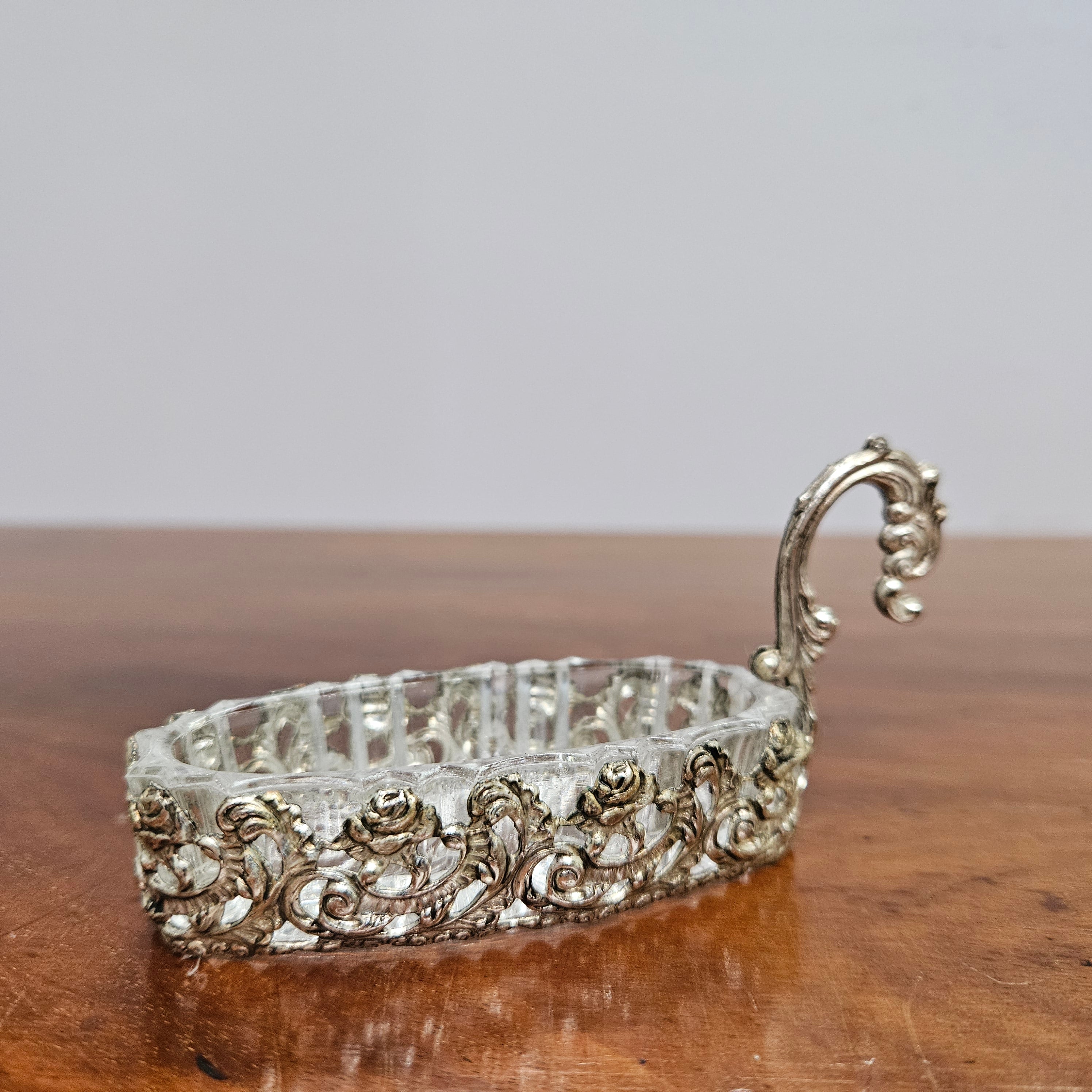 Vintage Silver Plated & Cut Glass Serving Boat