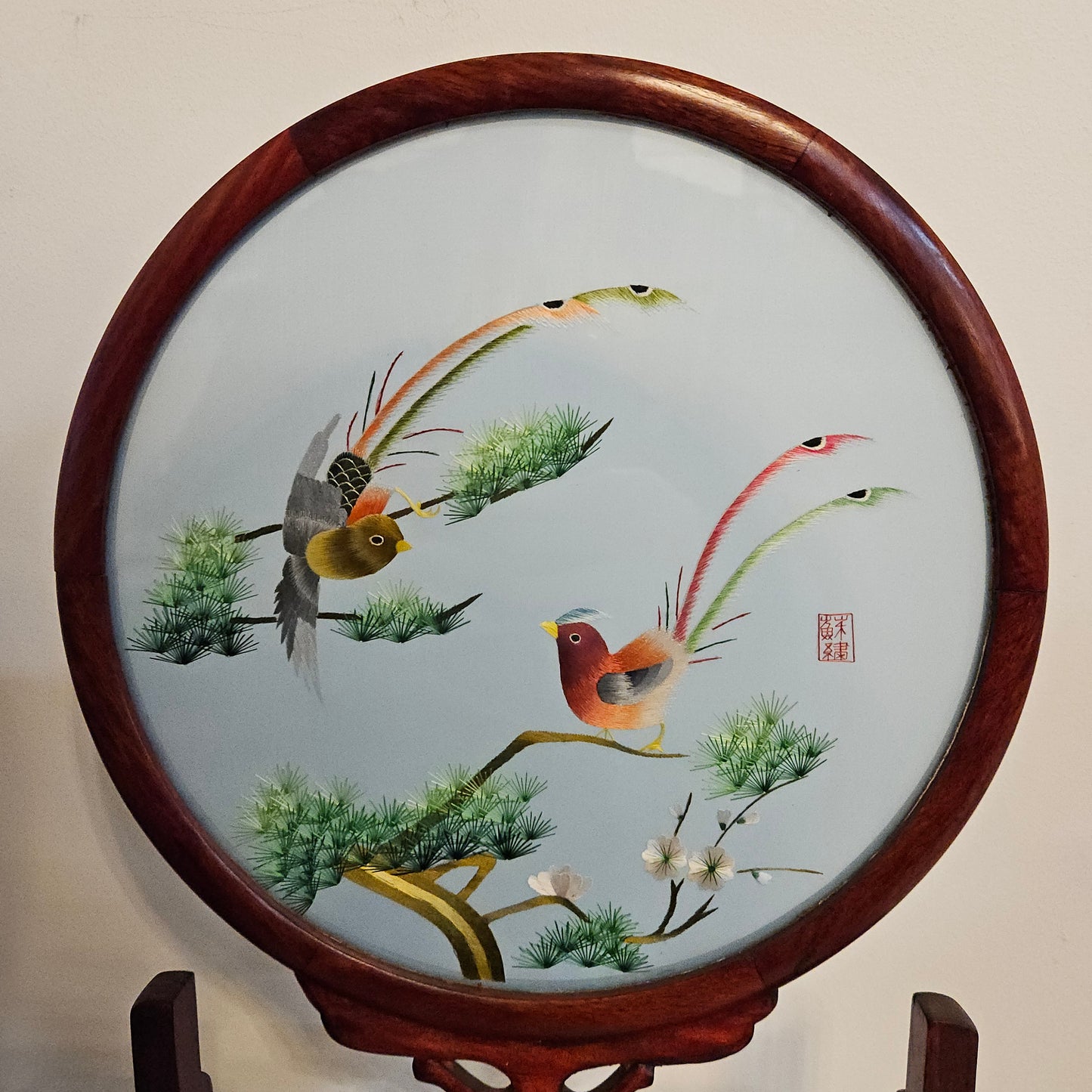 Vintage Chinese Screen on Rosewood Stand